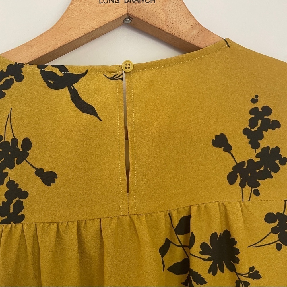 Joie Awilda Floral Bell Sleeve Blouse Mustard Black Small - Picture 8 of 9